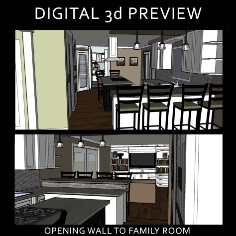 DIGITAL PREVIEW of  kitchen opening to family room